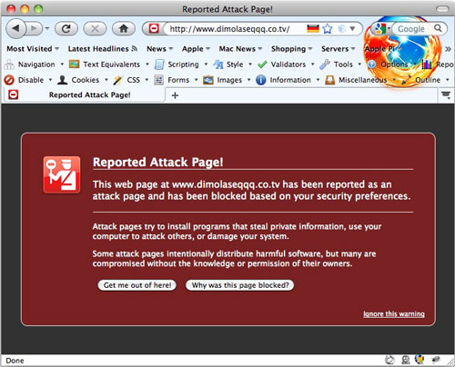 Reported attack page