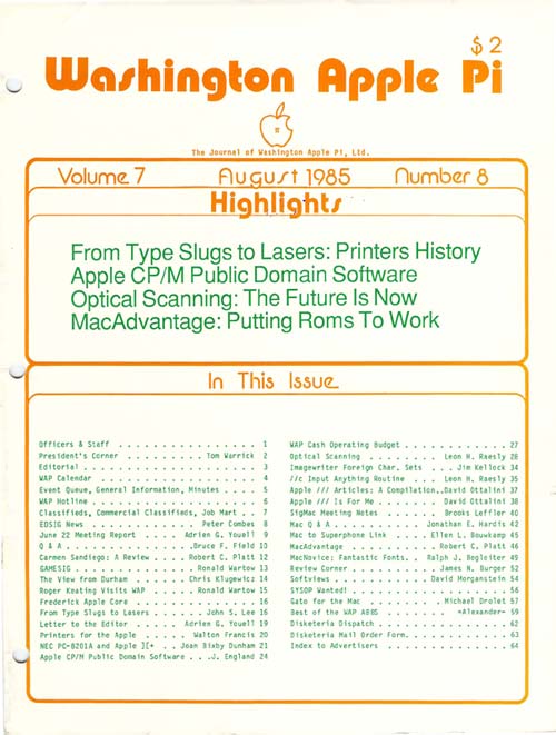 Washington Apple Pi Journal August 1985