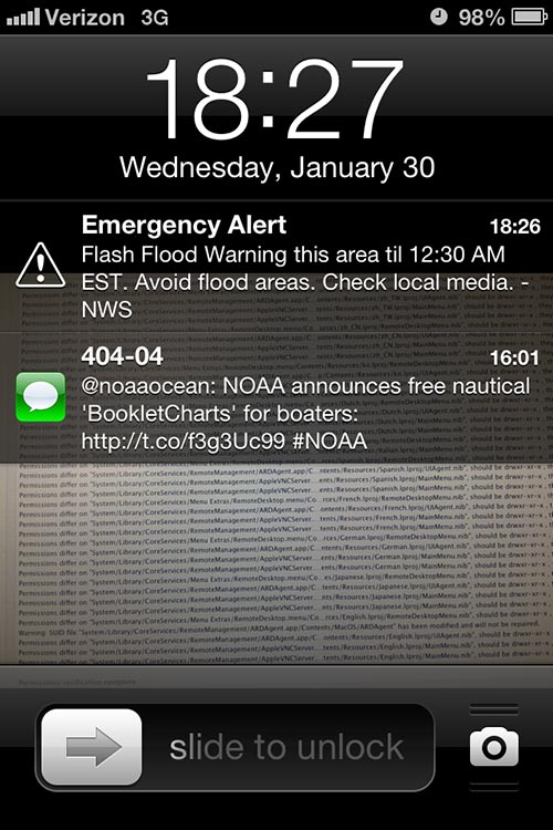 Emergency alert on iPhone