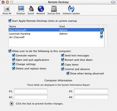 Apple Remote Desktop client settings
